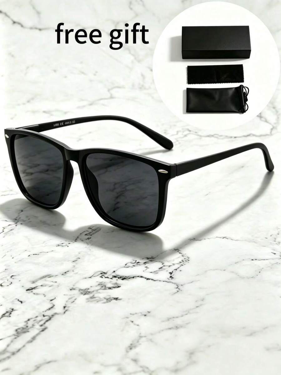 1 Pair Matte Black Square Frame Versatile Outdoor Accessories Daily Wear Simple Elegant Decorative Glasses - 彩色 - 查看 1