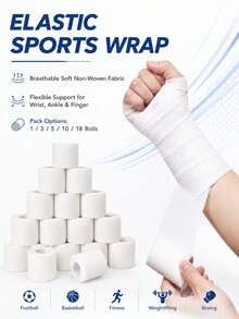 1/2/4/6/9 Rolls Elastic Bandage, Breathable Soft Non-Woven Fabric Bandage, Suitable For Football, Basketball, Fitness, Weightlifting, Boxing, Used For Wrist, Ankle, Finger And Other Joint Compression - Black - View 5