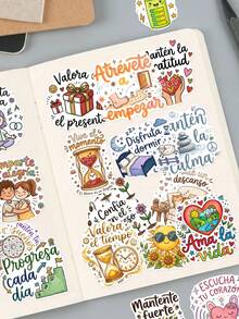 50/100pcs Spanish Positive Quote Stickers, Cartoon Doodle Stickers, Suitable For Decorating Water Bottles, Laptops, Luggage, Waterproof Stickers, Suitable For Teens And Adults, Birthday Decoration, Graduation Decoration - Multicolor - View 6