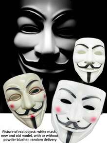 3/1pc PVC Anonymous Male Mask Set, Black/White/Gold, Durable & Stylish Cosplay Accessory, Unique Design, Suitable For Role Play, Halloween Party And Festivals - View 13