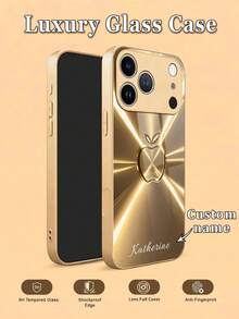 1 pieza Funda de teléfono de vidrio de alta definición personalizada, patrón de impresión de manzana degradada, adecuada para Apple 16 Pro Max/15/14 Plus/13 Pro/12 Pro Max/11/XsMax/8/7/6Plus y S24 Ultra/S25 Ultra, elegante colorida linda divertida minimalista, funda de teléfono personalizada única y linda, regalo ideal para novio, novia, familia, amigos, abuelos, aniversario de pareja, cumpleaños - Dorado - Ver 7