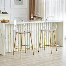 Set Of 2 Transparent Bar Stools With Floating Design – Ideal For European Open-Plan Kitchens - Gold - View 4