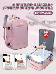 myco bags 航空公司認可旅行背包，附真空壓縮袋與充氣幫浦，適用大多數航空公司登機尺寸 15.75X11.81X7.87 英吋，180 度開口戶外旅行包，背板附行李拉桿帶，筆電包 - 彩色 - 查看 2