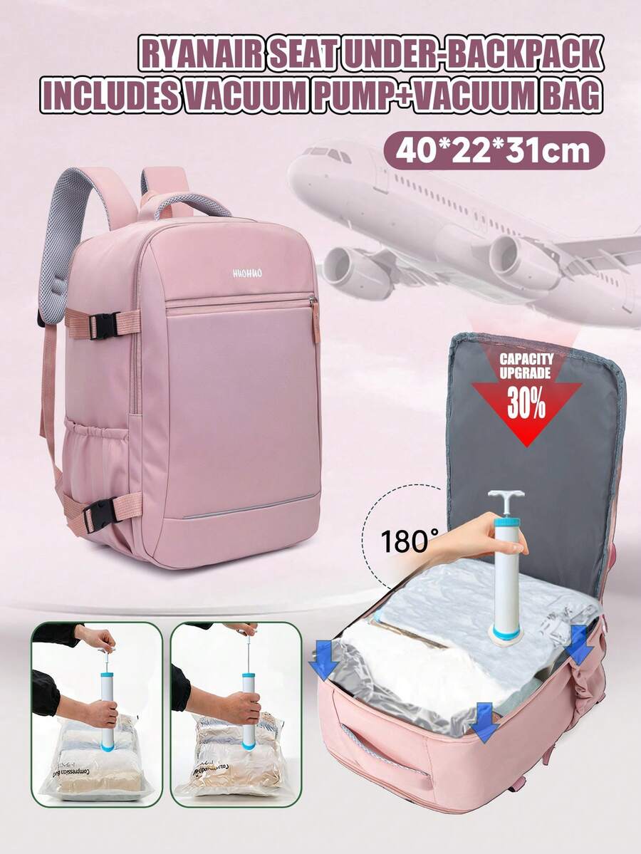 myco bags 航空公司認可旅行背包，附真空壓縮袋與充氣幫浦，適用大多數航空公司登機尺寸 15.75X11.81X7.87 英吋，180 度開口戶外旅行包，背板附行李拉桿帶，筆電包