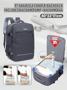 myco bags 航空公司認可旅行背包，附真空壓縮袋與充氣幫浦，適用大多數航空公司登機尺寸 15.75X11.81X7.87 英吋，180 度開口戶外旅行包，背板附行李拉桿帶，筆電包 - 彩色 - 查看 3