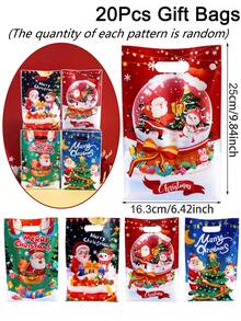 10/20/50pcs Christmas Gift Bags,Cartoon Santa Claus Pattern Plastic Tote Bags With Handle,4 Styles Party Favor Bags For Xmas Party,Classroom Decor - Multicolor - View 12