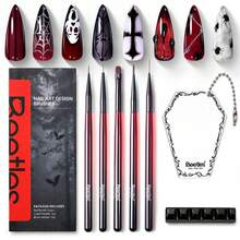 Beetles 5PCS Halloween Nail Art Brushes Set, Nail Liner Brushes With Dotting Tools, Holder & Palette For Gel Polish, Spider Web, Blood Drip & DIY Nail Art - 5Pcs Nail Liner Brushes, Dotting Tools - 查看 7