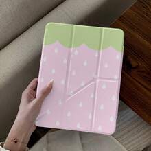 Ins Colorblock Strawberry Water Drop Tablet Protective Case, Wavy Edge Snap Closure With Pen Slot, Compatible With Apple 11th Gen, Minimalist 10th Gen Tablet Protective Case, Air 82026 New Pro 11 Fashion Mini 7 Cute Air 7/6 Snap Closure 11-Inch Girls Tablet Protective Cover, Boys Tablet Protective Case - Pinkish Green - View 3