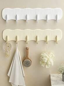 1pc Wave Striped Wall Hook Rack, Punch-Free Self-Adhesive Design, 6 Sturdy Hooks With Large Load Capacity Minimal Solid Color Style, Holds Towels Keys & Accessories, Suitable For Entryway, Bathroom And Bedroom Storage - Multicolor - View 7