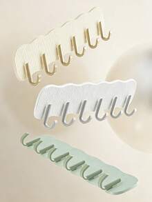 1pc Wave Striped Wall Hook Rack, Punch-Free Self-Adhesive Design, 6 Sturdy Hooks With Large Load Capacity Minimal Solid Color Style, Holds Towels Keys & Accessories, Suitable For Entryway, Bathroom And Bedroom Storage - Multicolor - View 5