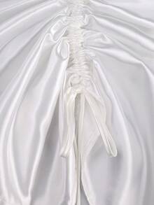 African Style White Loose Long Bubu Dress, Lace Collar, Batwing Sleeves, Side Drawstring Ruched Kaftan Dress, Suitable For Formal Church Occasions - White - View 5