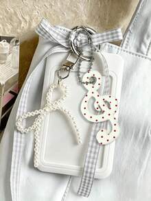 Card Holder With Mesh Ribbon, Faux Pearl Pendant And Treble Clef Charm, Sweet Style ID Badge Holder, Exquisite Pendant, Transparent Acrylic Hard Card Sleeve, Detachable And Erasable Sliding Cover, Student Campus Card/Meal Card Protector, Card Holder With ID Window And Card Slot, Suitable For Students And Office Workers, Transparent Window Design For Campus Card, Student ID, Employee Badge, Bank Card, Bus/Metro Card And Work Badge, Includes Detachable DIY Keychain Pendant, Fashion Accessory (Card Paper Not Included) - Multicolor - View 7