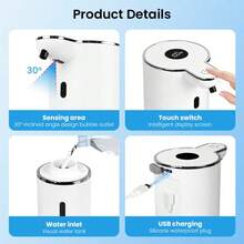 1pc 380ml Large Capacity Touchless Electric Smart Infrared Automatic Soap Dispenser, No-Press Quick Dispensing Pump For Home Detergent, Portable Hand Soap Bottle, Kitchen & Bathroom Gadget, Suitable For Schools, Hospitals, Hotels And Public Places, Spring New Arrival - View 10