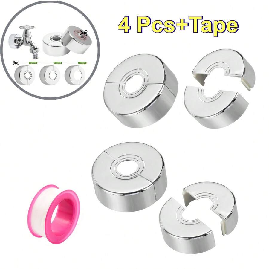 4pcs Wall Pipe Covers, ABS Adjustable Split Flange Design, With Sealing Tape, Easy Install Decorative Cover Plates, Suitable For Radiator And Sink Pipes, Home Bathroom Kitchen Decorative Water Pipe Rings - Modern - View 1