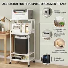 4-Tier Tall Mobile Printer Stand, Rolling Printer Cart With Open Storage Shelves & Lockable Casters, Multipurpose Printer Organizer Desk For Home Office Small Spaces, Compatible With Printer, Scanner, Fax Machine & Office Supplies - White - View 2