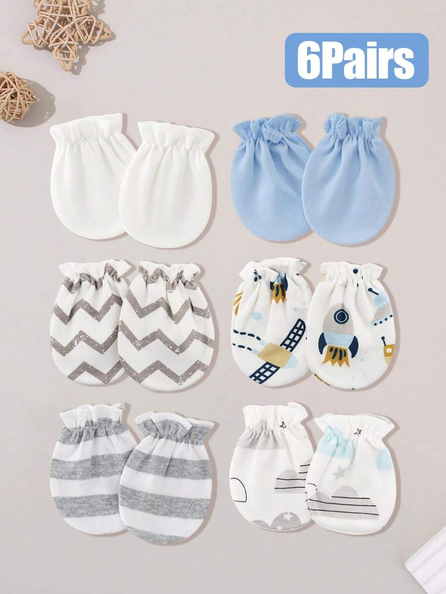 6 pares de manoplas antiarañazos multicolor y de varios estilos para bebé 0-3M, guantes de protección para recién nacido - Multicolor - Ver 1