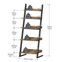 5-Tier Ladder Shelf, Narrow Bookcase, Small Bookshelf, Corner Storage Shelf, Small Display Organizer For Living Room, Study, Balcony, Bedroom, Rustic Brown And Black - Brown - View 7