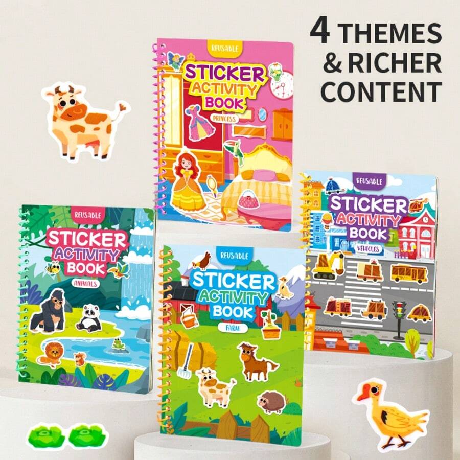 Libro de pegatinas de gelatina reutilizable para niños, libro de actividades de pegatinas de dibujos animados con múltiples escenas, juguete de pegatinas portátil y silencioso, regalo
