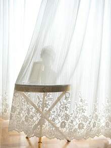 1 Stück französischer Vintage-Stil frischer weißer Spitzen-Transparentvorhang, hochwertiger transparenter dünner Gaze-Fenstervorhang, koreanischer reinweißer vertikal gestreifter Transparentvorhang, geeignet für Arbeitszimmer, Wohnzimmer und tägliche Heimdekoration - Verschiedenfarbig - Übersicht 7