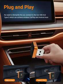 XUDA 新款 Mini CarPlay AI Box，無線 CarPlay 與 Android 二合一車載音訊，有線轉無線功能，支援 2.4-5.0 GHz WiFi 5，時尚便攜式車用 CarPlay 接收器，相容 99% 具備有線 CarPlay 與 Android 功能的汽車 - 亮橙色 - 查看 6
