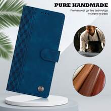 GLANDOTU Casing PU Minimalis Motif Papan Catur Kulit Dilengkapi Desain Dompet Flip Tipis Bergaya Bisnis dengan Ukiran 3D, Slot Kartu, dan Stand, Kompatibel dengan Berbagai Merek, Cocok sebagai Hadiah Ulang Tahun Musim Semi, Versi Internasional, Bukan Versi Domestik - Biru - View 7