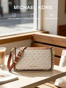 Michael Kors MK Bryant 女款小號可轉換斜挎包，時尚正方形單肩包，金屬鏈條波希米亞風手提包，附可拆卸式肩帶，適合派對、購物 - 白色 - 查看 1