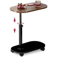 LOKOOY Mesa Auxiliar Sala 2 Niveles con Ruedas, Portátil Mesas Laterales para Sala en Forma de C, Altura Ajustable 45-80cm Moderna Minimalista Mesa Lateral para Dormitorio, Sofás y Camas - Multicolor - Ver 2