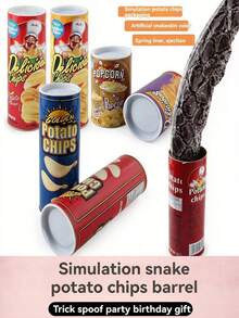 Prank Toy Potato Chip Spring Snake, Funny Surprise Potato Chip Bucket, Stress Relief Prank Prop, Party Gathering Entertainment, April Fools' Day, Halloween Interactive Atmosphere Potato Chip Snake, Potato Chip Model, Reusable, Realistic Snake Skin Scare Prank Prop, Magic Prop Potato Chip Bucket Fake Snake, Prank Gift - Multicolor - View 4