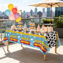 3 Packs / Single Cow Blue Sky And White Clouds Party Tablecloth - PE Plastic Tablecloth With Blue Sky And Cows Pattern, Waterproof Disposable Birthday Party Decoration Tablecloth (108x54 Inches) - Blue - View 4