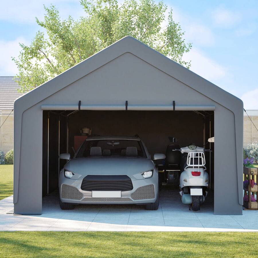 400*765*311 Cm Waterproof, UV-Resistant, Weatherproof Outdoor Car Cover With Roll-Up Curtains On The Sides, Ventilation Windows And Reinforced Steel Frame, Portable Garage Tent For SUVs, Pickup Trucks, Boats And Gardens – Material: Steel - A - View 1
