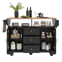 Kitchen Island With Drawers – White/Gray, Extendable Tabletop - Black - View 7