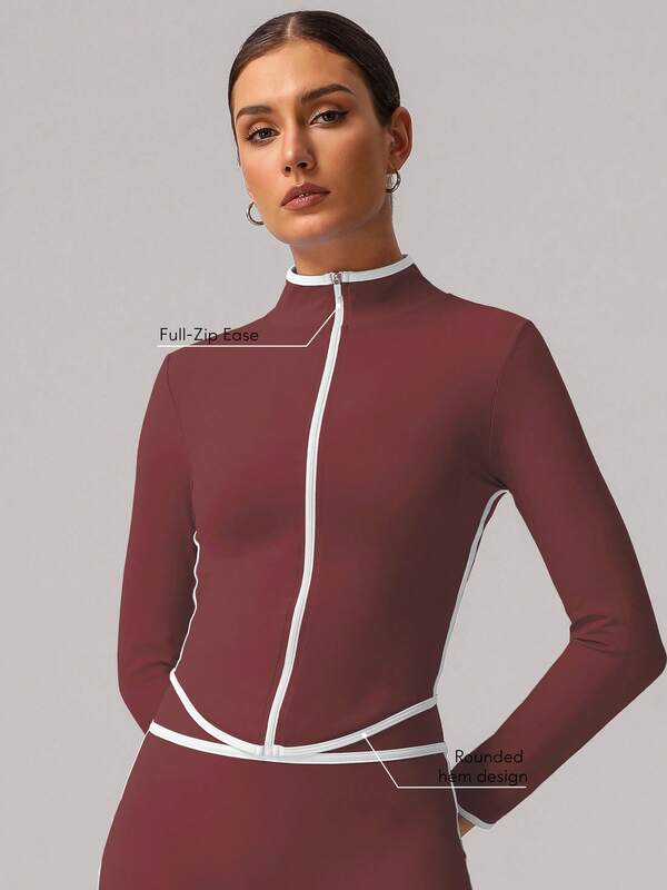 Sodalemon Women's Fitness Sports Jacket, Contrast Color Side Stripes, Long Sleeve Slim Fit, Full Zip Yoga Workout Wear