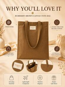 Burberry 博柏利棕色帆布托特包,單件售賣,包型挺括輕便大容量,通勤出遊日常攜帶合適 - 棕色 - 查看 5