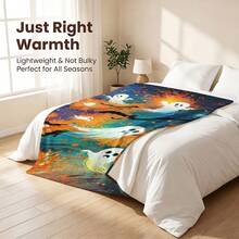 1pc Halloween Premium Design Flannel Printed Blanket, Best Gift For Family And Friends, Nap Blanket, Car Blanket, Office Blanket, Sofa Throw, Air Conditioning Blanket, Camping Blanket, Multi-Occasion Use, 280g/M² - Multicolor - View 6