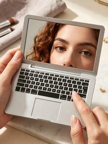 1件筆記本電腦折疊化妝鏡，創意迷你筆記本附小鏡子，化妝鏡，補妝鏡，實用家居裝飾擺件，便攜式可折疊化妝鏡，適合旅行、外出，附鍵盤細節，粉紅色，旅行必需品，最佳禮物，生日畢業禮物 - 彩色 - 查看 4