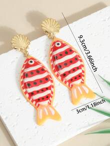 海灘度假配件 可愛條紋魚耳環 金色貝殼吊墜 對比色俏皮長款耳環 - A - 查看 4