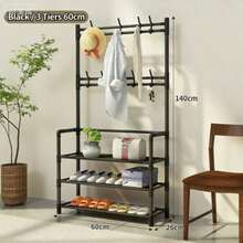 Multi-Tier Entryway Shoe Rack With Hooks, Freestanding Hallway Storage Shelf - Multicolor - View 17