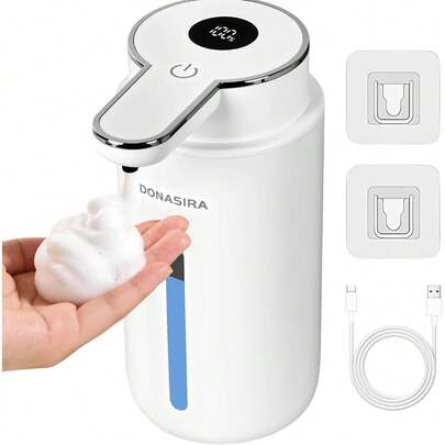 DONASIRA 1pc 420ML Large Capacity Low Noise High Definition Display Screen 6-Level Adjustable Foam/Liquid Control Touch Infrared Sensor Automatic Soap Dispenser Hand Wash Pump Shampoo Bottle, Suitable For Kitchen And Bathroom
