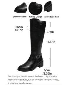 Women's Pointed Toe Fashion Black Knee-High Boots, Solid Color Commuter Microfiber Leather, Outdoor Winter Autumn - Black - View 10