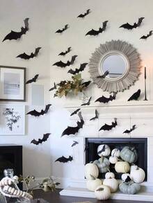 12/48/72/120/180pcs Halloween Wall Bat Decorations, Black Fake Plastic Bat Stickers, Suitable For DIY Halloween Room Decor, 4 Different Sizes Waterproof 3D Realistic Bats, Suitable For Home Window Halloween Party Decor - Black - View 3