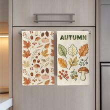2PCS Kitchen Towels Watercolor Autumn Maple Leaf Pumpkin Mushroom Pattern Printed 40*60cm Watercolor Style Rectangular Microfiber Kitchen Towels, Dish Cloths, Tablecloths, Hand Towels, Kitchen Decor, Home Decor, Housewarming Gifts For Neighbors, Perfect For Kitchen And Bathroom Use, Suitable For Housewives And Family Gatherings, For Money, Household Essential - Multicolor - View 7