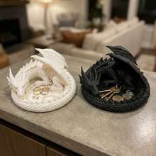 1pc 3D Printed Plastic Dragon Shaped Jewelry Tray, Dark Gothic Style Sleeping Dragon Jewelry Storage Bowl - Multicolor - View 6