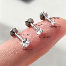 4Pcs Sets G23 Flat Back Cartilage Ear Rings Titanium Alloy Extended Internally Threaded Lip Piercing 2/3/4MM Helix Piercing Jewelry - Silver - View 2