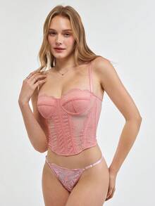 Bonmuse 1件式蕾絲胸衣可愛馬甲上衣 女款性感外出派對夜店上衣 附扣環 夏季款 - 淺粉色 - 查看 5