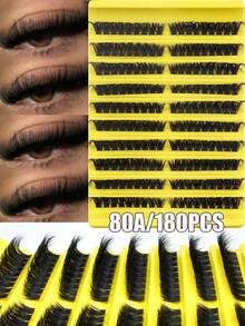 180 Pcs Fluffy D Curl Cat Eye Lashes, 80D DIY Eyelash Clusters, Dense And Natural, Long-Lasting And Durable, Ultra-Light And Soft, Reusable, Suitable For Beginners, Daily Life, Parties, Travel, Music Festivals, Etc. Eyelash Clusters, DIY At Home - D - View 5