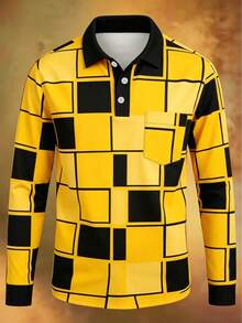 Men's Casual Pocket Long Sleeve Polo Shirt - Multicolor - View 5