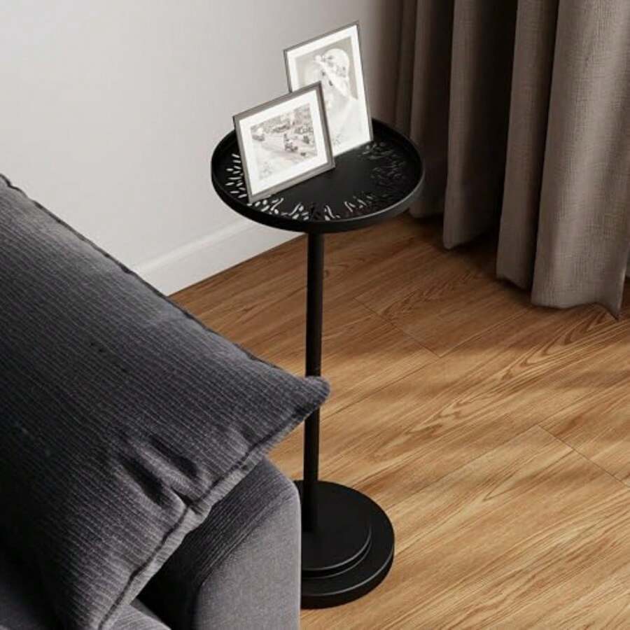 Mesa auxiliar redonda pequeña, mesa auxiliar de metal para espacios pequeños, mesa Martini moderna con pedestal para sala de estar, recámara, esquinas y oficina - Multicolor - Ver 1
