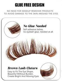 Asiteo 140pcs Glue-Free Fluffy Brown False Eyelashes D Curl Colorful Dense Brown Cat Eye Lashes, Self-Adhesive DIY Eyelash Extensions, Suitable For Home, Travel And Daily Makeup, Suitable For Beginners, Daily Life, Party, Travel, Music Festival - D - View 3