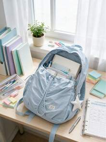 4pcs/1pc Solid Color Ultra-Light Wrinkle-Resistant Backpack, Casual Daily Use Backpack, Suitable For All Seasons, Ideal For Women Students, Travel, Outdoor Sports, Hiking, School, Commuting, Daily Use - Multiple Styles - View 2