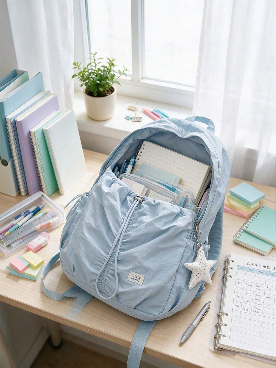 4pcs/1pc Solid Color Ultra-Light Wrinkle-Resistant Backpack, Casual Daily Use Backpack, Suitable For All Seasons, Ideal For Women Students, Travel, Outdoor Sports, Hiking, School, Commuting, Daily Use
